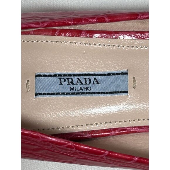 PRADA St. Cocco Bicolo Croc Embossed Leather Bow Flats in Red/Purple - EU Sz 40 - Picture 7 of 9